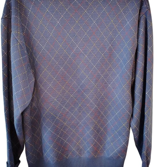 Tricots St. Raphael Large Mens Sweater 100% Cotton Periwinkle Blue Diamond Print - Picture 3 of 5
